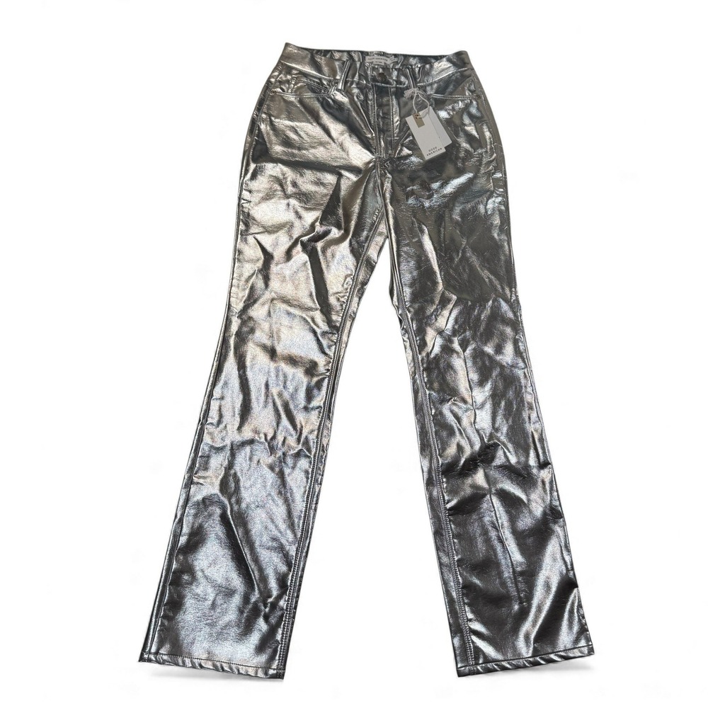 GOOD AMERICAN Silver‎ Metallic Faux Leather Jeans Pants Womens 6 NWT Straight